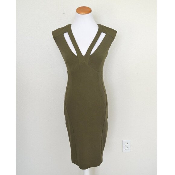 Bebe Priscilla Cut Out Sheath Dress Olive Green - Picture 1 of 7